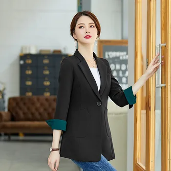 

2019 Autumn Long Sleeve Medium Length Money Small Suit Coat Medium Length Versatile One Grain Buckle Slim Fit