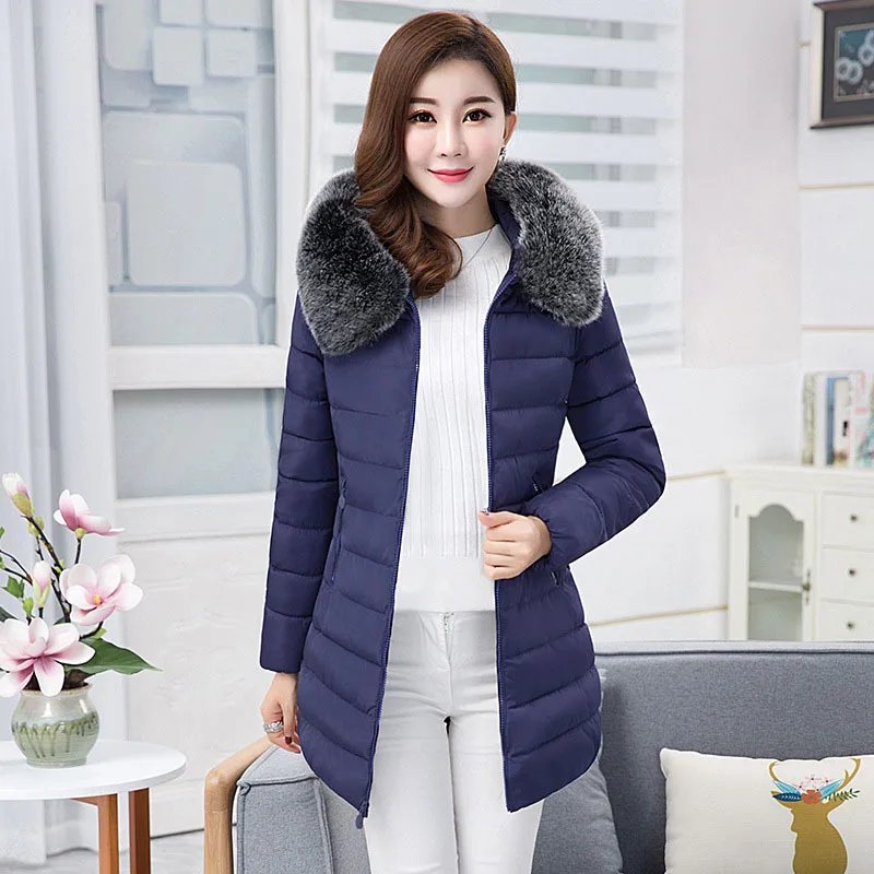 

Winter New Style 2019 WOMEN'S Dress Slim Fit Slimming Cotton-padded Clothes Large Fur Collar Mid-length Thick Cotton Coat Large