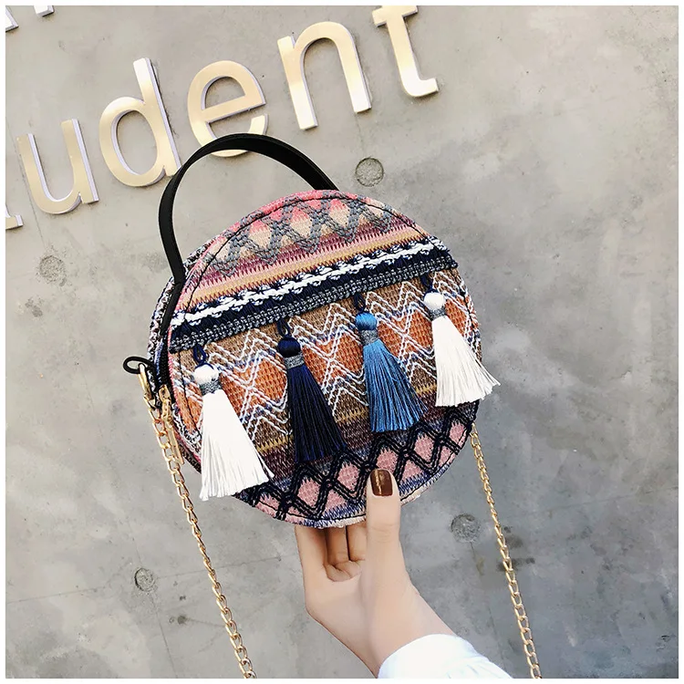 Women Straw Bags Rattan Woven Beach Shoulder Bags Ladies Crossbody Bag Handbag Female Bohemian Round Handmade