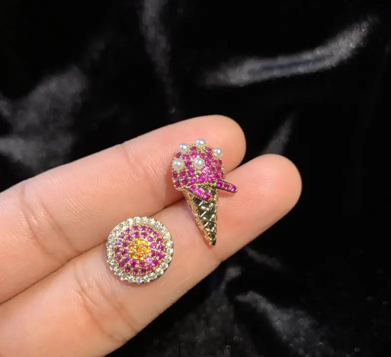 

Delicate earrings cute ice cream candy earrings colored rhinestone pearls small ear accessories
