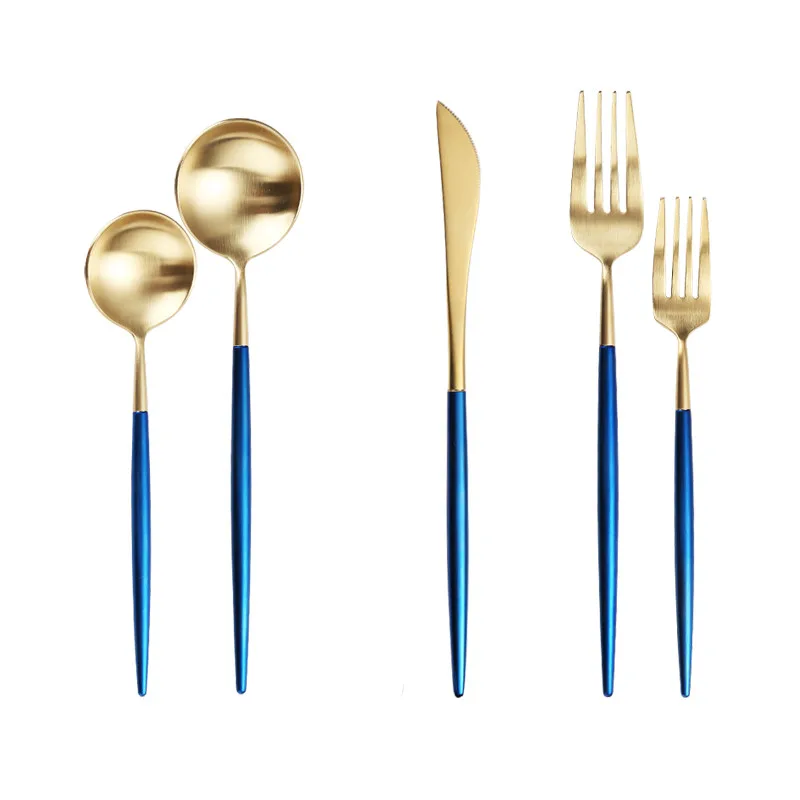  5pcs White Gold Cutlery Set Dinner Fork Spoon Table Knife Dessert Steel Fork Forks Knives Spoons Ta