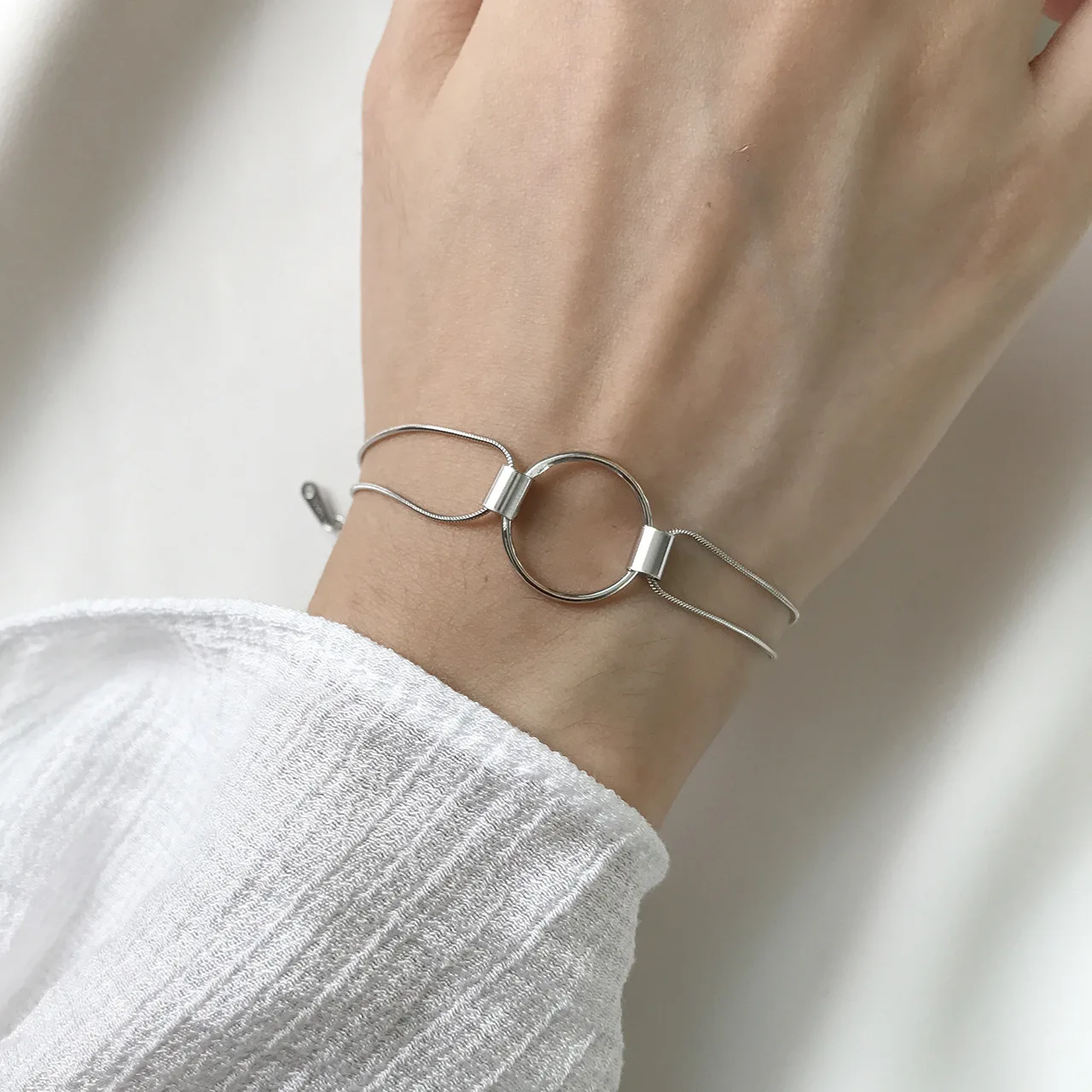 S925 стерлингового серебра Цепочка геометрического стиля Толстая круговая цепь змеиные кости браслет ювелирные изделия