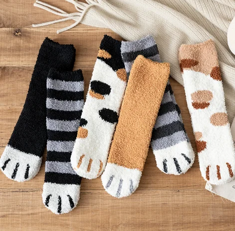 Лидер продаж, новинка, 1 пара, зимние теплые носки с кошачьими лапами для женщин и девочек, носки для сна домашние носки-тапочки толстые носки Мода года