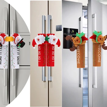 

YOMDID Fridge handle cover Christmas decoration fridge door handle covers santa snowman elk embroidered cover for home decor