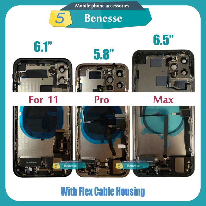 Full Housing For iPhone 11/11Pro/ 11 Pro Max Back Glass Battery Cover Middle Frame Chassis with Flex Cable Assembly Replacement | Мобильные
