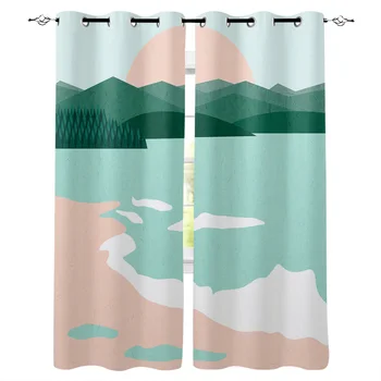 

Castle Peak Green Water Chaoyang Pink Curtains Window Living Room Curtains High Blackout Curtain Thick