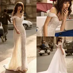 2020 свадебное платье русалки со съемным шлейфом, расшитое бисером и блестками, богемное свадебное платье с коротким шлейфом, сексуальное