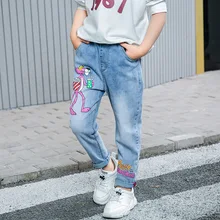 Штаны для девочек новая стильная весенняя одежда джинсы в западном стиле в Корейском стиле детские штаны-шаровары с высокой талией для девочек