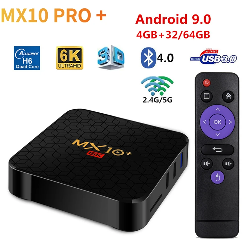 Приставка Смарт-ТВ MX10 Plus Android 9 0 4 ядра + 32/64 ГБ Wi-Fi | Электроника
