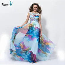 Dressv печать длинное платье с глубоким круглым декольте без рукавов линии простой спинки длиной до пола Вечерние платья для выпускного вечера