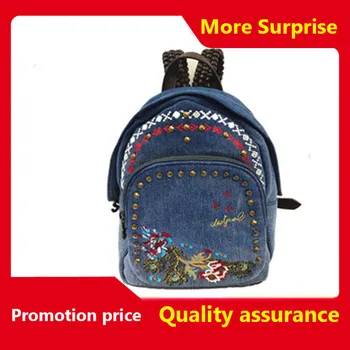 

Spain Popular Brand Backpack Female 2020 New Fashion All-match Embroidered Riveting Nail Mini Bag Denim Small Backpack Sac A Dos