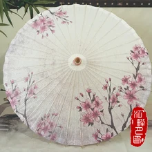 Classical Retro Pink Plum Blossom Chinese Handmade Oil Paper Umbrella Cosplay Parasol Decoration Gift Dance Umbrella