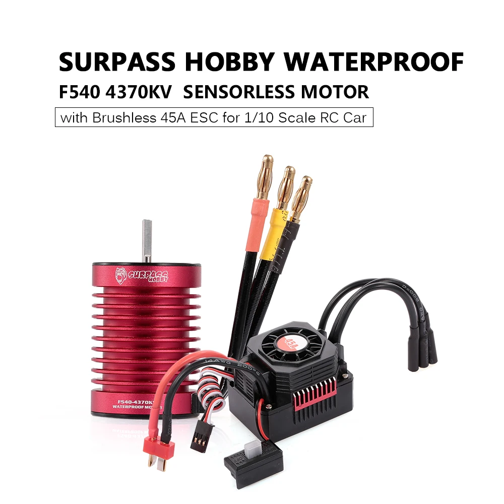 

F540 4370KV Brushless Motor Waterproof 45A ESC with BEC Combo Set Waterproof for 1/10 1/8 RC Car Truck