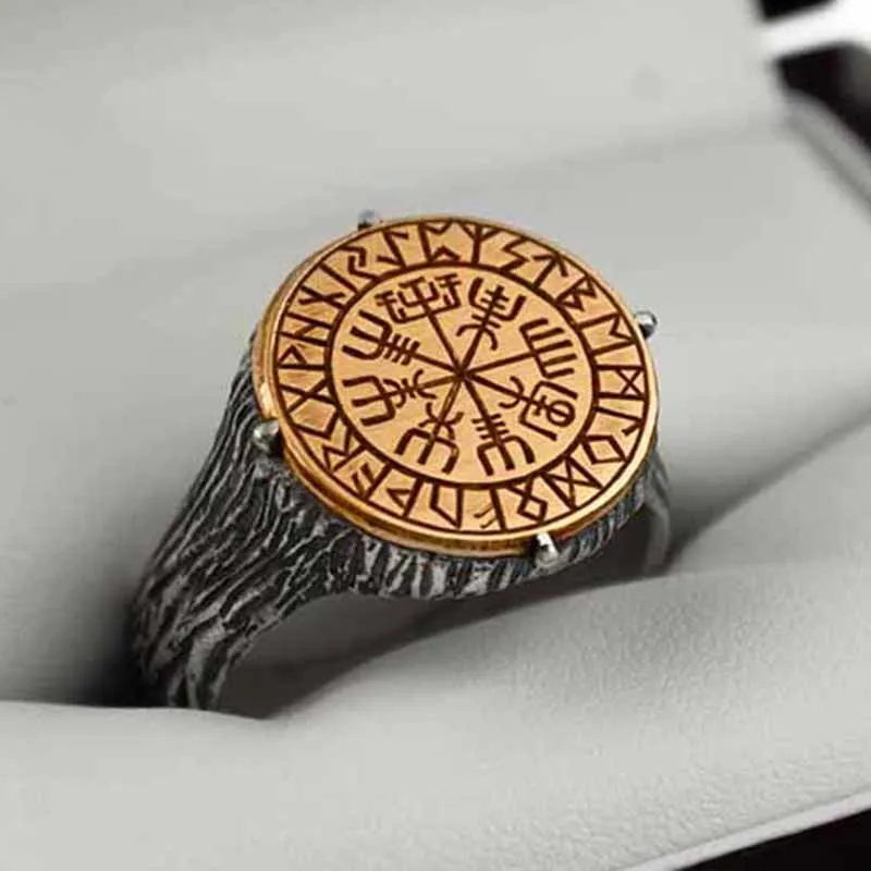 Dropshipping Gothic Style Nordic Mythological Compass Silvery Gold Viking Ring Luxury Personality Loki Anel for Men Gift Anel - Image 4