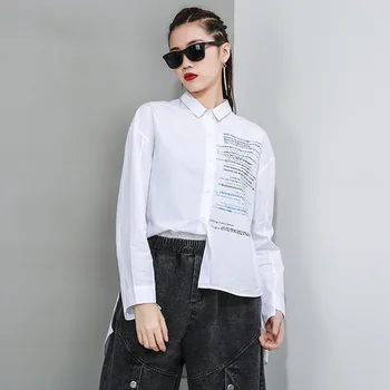 

Streetwear Letter Printing Irregular T Shirts For Women Single Breasted Loose Tees And Pullovers Female Free Size