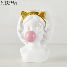 Y. DSH большая креативная Цветочная ваза для украшения интерьера в скандинавском стиле, декоративные вазы для цветов, Винтажная настольная ваза, милая девушка