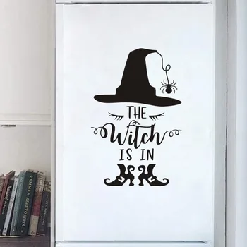 

Halloween Wall Sticker Creative Black Cartoon Witch Bedroom Door Stickers Home Decorative Party Holiday DIY Decorations)