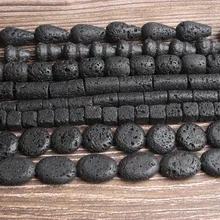 Lan Li, модные натуральные ювелирные изделия, черный камень лавы, свободные бусины, сделай сам, женский браслет, ожерелье, серьги-гвоздики, аксессуары