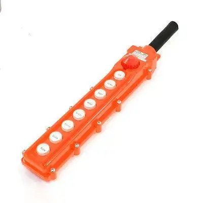 

Hoist Crane Rainproof 6-Way 8 Button Pushbutton Switch w Emergency Stop Knob