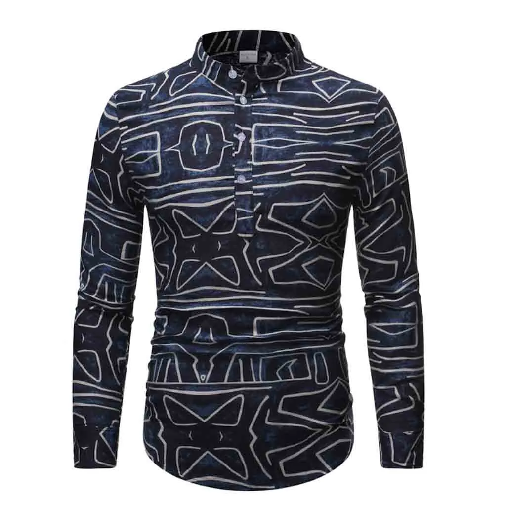 SAGACE Explosion новый дизайн Мужская винтажная рубашка в этническом стиле с воротником