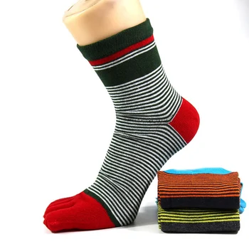 

Men Socks Cotton Five Fingers Toe Socks Colorful Stripe Autumn Winter Crew Sock Breathable Long Socks Size 39-44