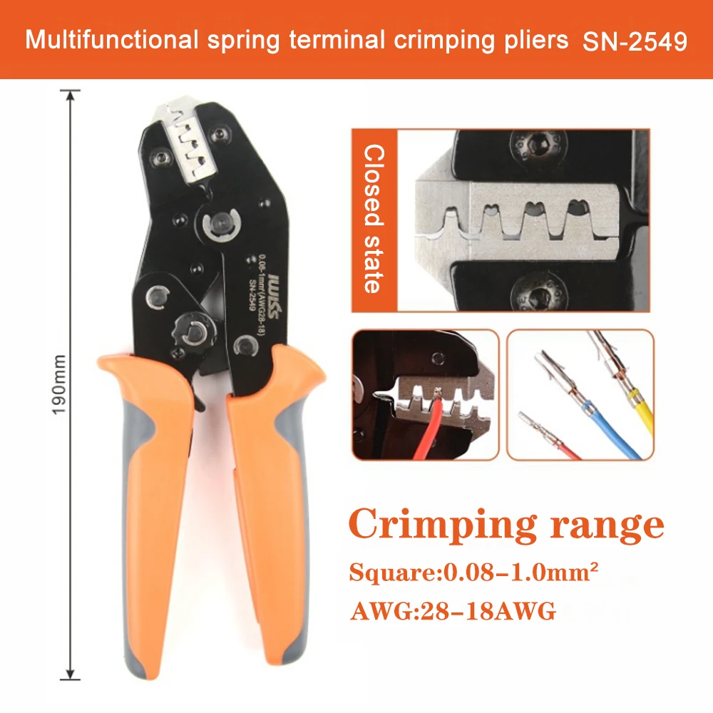 SN-2549 Crimping Plier Hand Crimper Tool Crimp Range 0.08-0.5/0.25/0.5/1.0mm² (28-18AWG) Clamping Tools