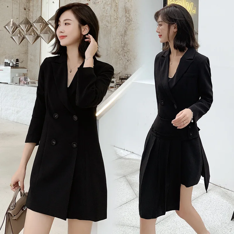 

Royal Sister Dress Outfit Career Ol Goddess-Style 2019 Autumn New Style Black Suit Irregular Skirt Two-Piece Set