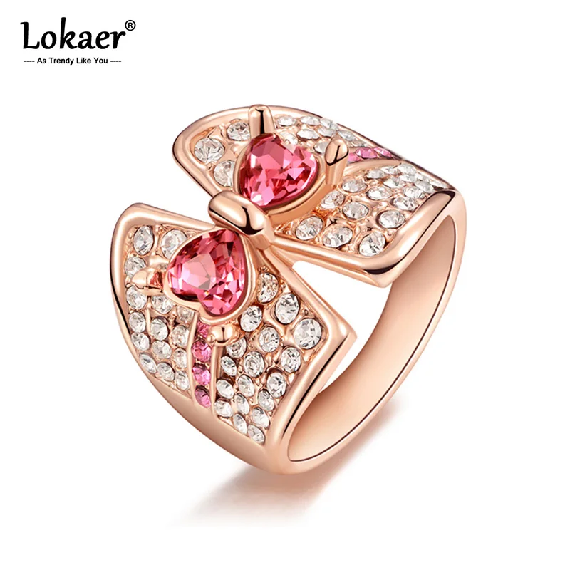 Lokaer оригинальные модельные кольца с розовым кубическим цирконием и бантом