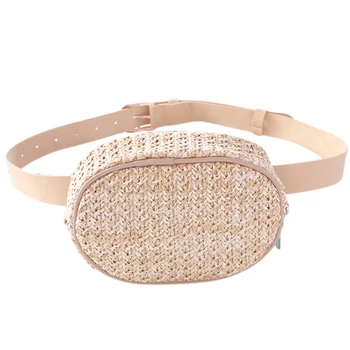 

Straw Women Waist Pack Bag Belt Female Handmade Rattan Oval Design Summer Beach Bags Travel Girl Chest Pack Purses Li