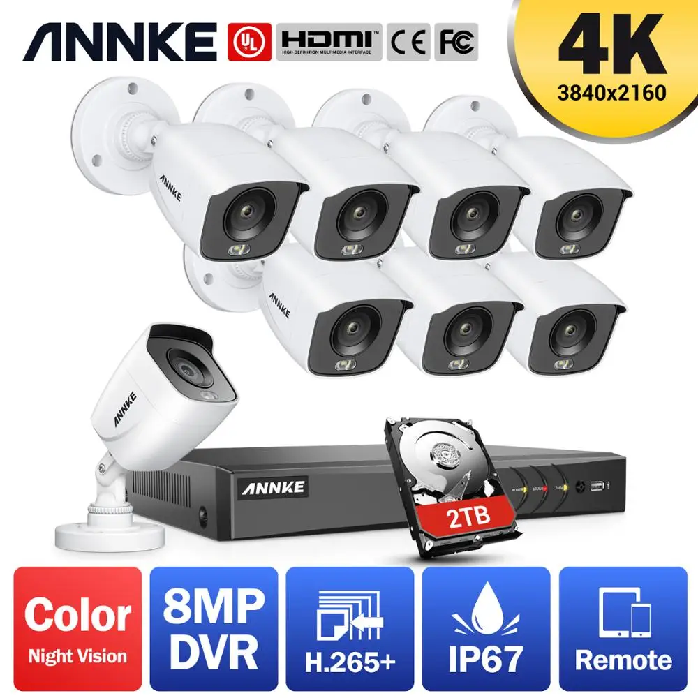 

ANNKE 4K Ultra HD 8CH DVR Kit H.265+ CCTV Camera Security System 8MP CCTV System IR Outdoor Night Vision Video Surveillance Kits