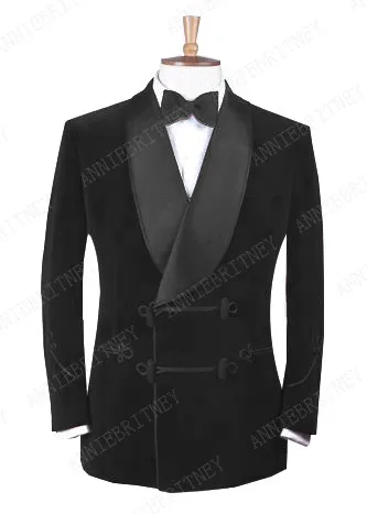 ANNIEBRITNEY темно-синий мужской костюм, приталенный смокинг на заказ, блейзер, костюмы на выпускной, свадьбу(бархатный пиджак+ черные хлопковые брюки