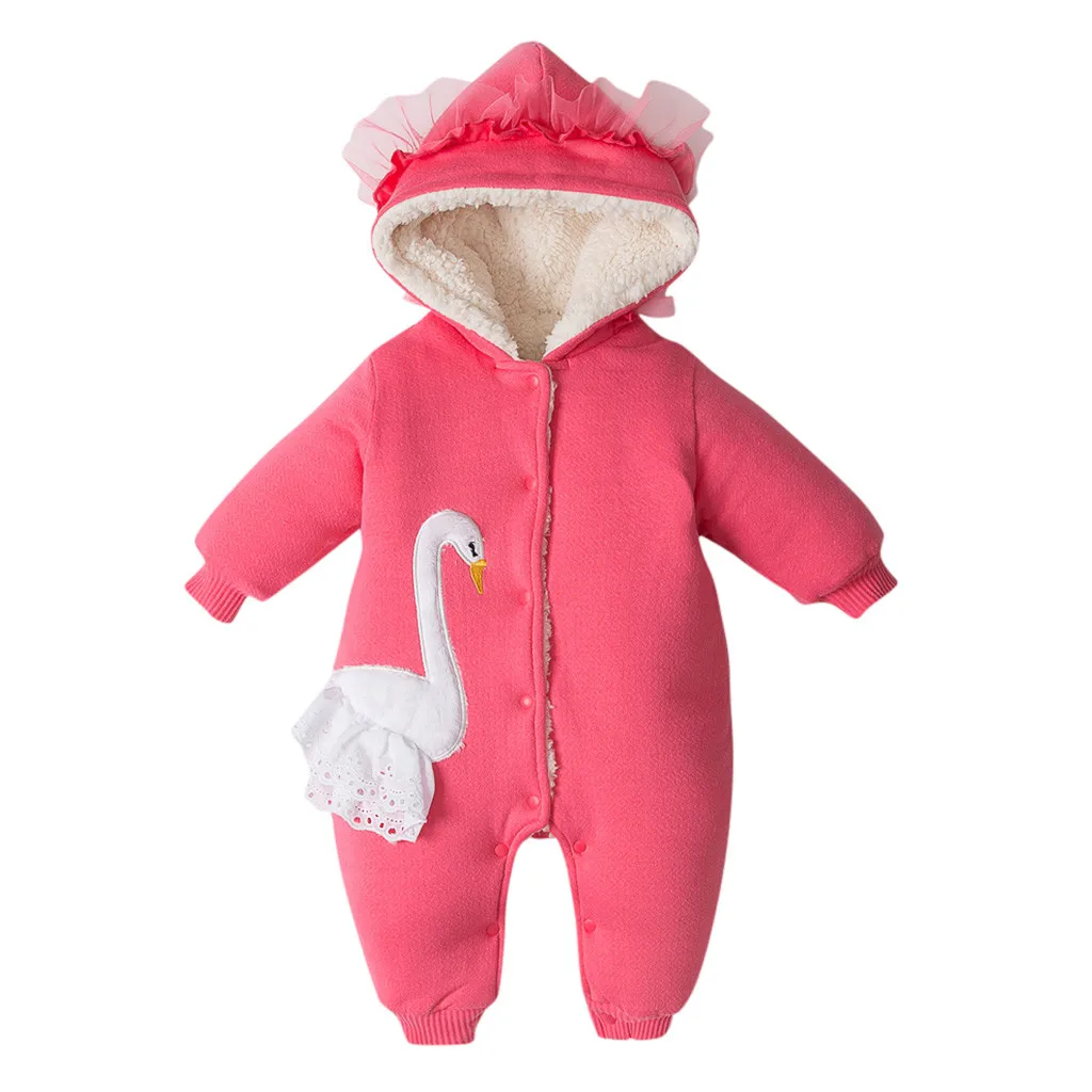 Одежда для новорожденных девочек от 0 до 24 месяцев, зимняя куртка с героями мультфильмов плотный Снежный комбинезон на молнии для детей, пальто с капюшоном Одежда для младенцев комбинезоны для малышей