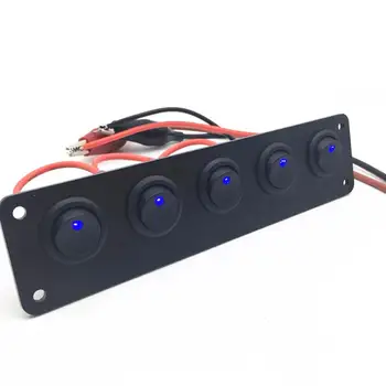 

5 Gang Rocker Switch Round Toggle Switch Waterproof Blue LED Switch Panel For Marine Yacht 12-24V