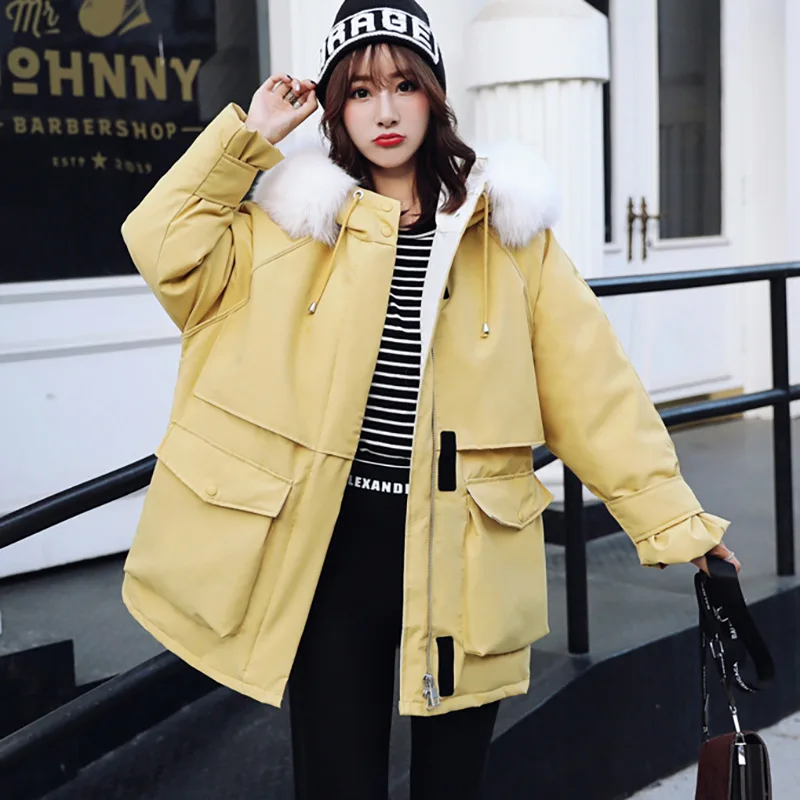 new style Korean-style down Jacket Women's Loose-Fit Thick Mid-length Jacket