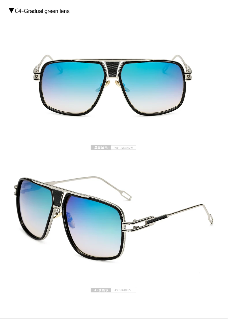 Новые мужские Квадратные Солнцезащитные очки Роскошные Дизайнерские металлические мужские солнцезащитные очки для вождения Oculos De Sol Uv400 - Цвет линз: gradual green