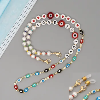 

Go2Boho 2020 INS Fashion Mask Chain Strap Letter Necklaces Boho Jewelry Women Evil Eye Chains Necklace Beads Pearls Jewellery