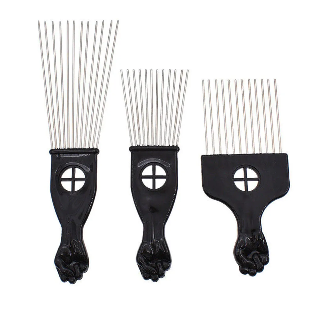3 Size Black Fist Afro Metal Comb African Hair Pik Comb Brush Salon Hairdressing Hairstyle Styling Tool  Hair Care Comb
