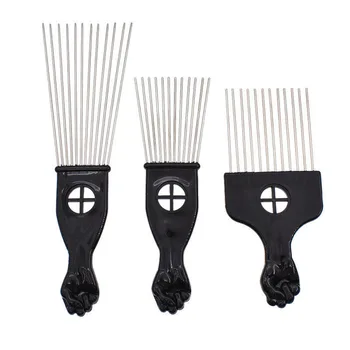 

3 Size Black Fist Afro Metal Comb African Hair Pik Comb Brush Salon Hairdressing Hairstyle Styling Tool Hair Care Comb