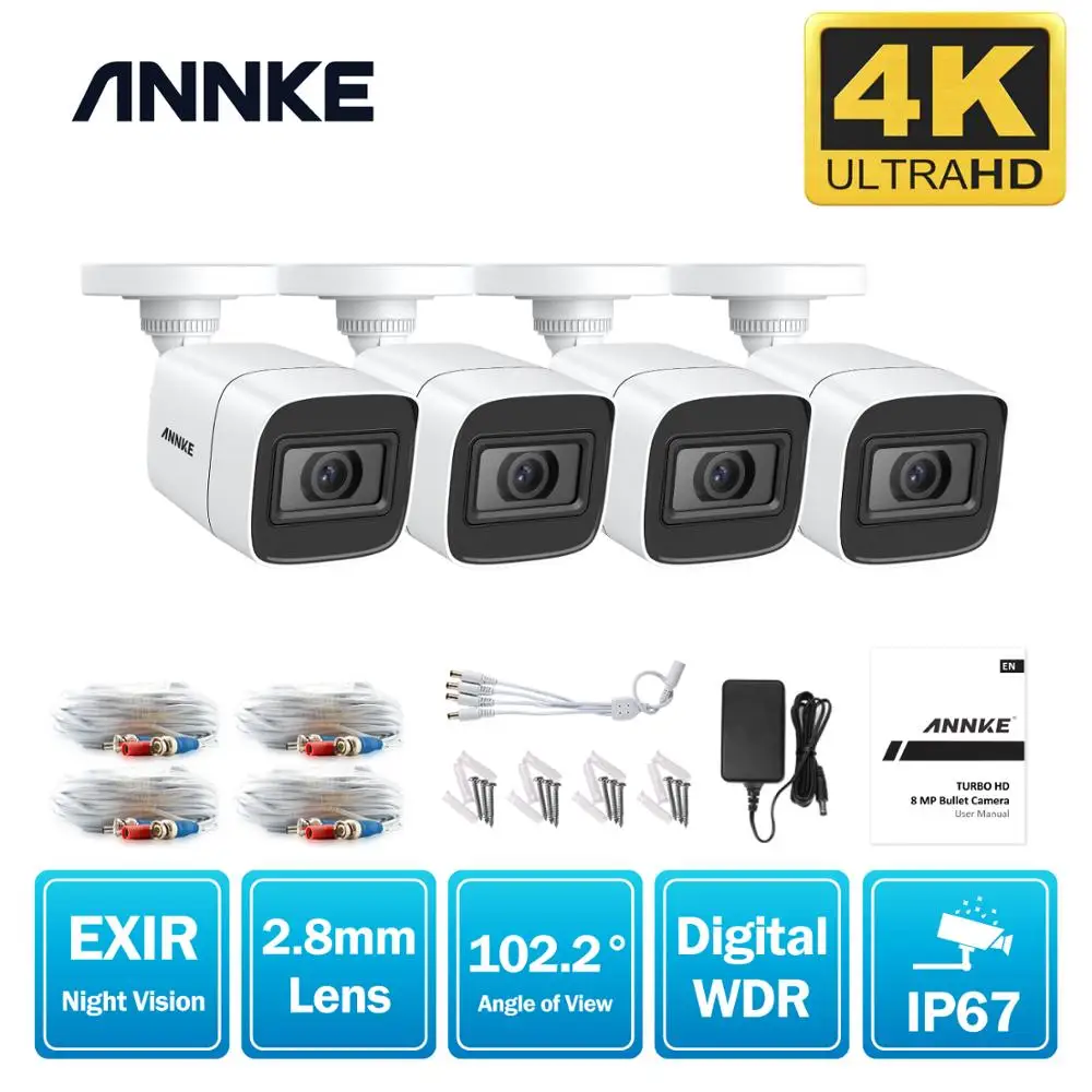 Камера видеонаблюдения ANNKE 4X Ultra HD 8 Мп Погодостойкая 4K с ночным видением|Камеры