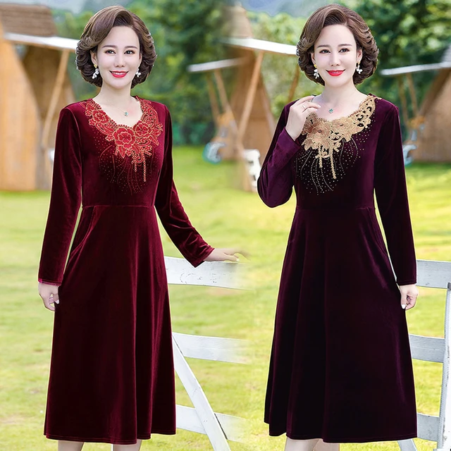 Imitate Real Velvet Dress Early Autumn 2022 New Large Women's Gold Velvet  Brand High-end Long Sleeve Dress Plus Size L-5XL - AliExpress