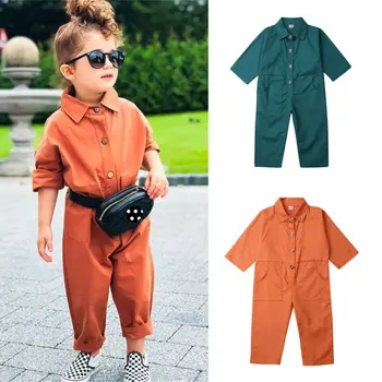 

Fashion Toddler Kids Baby Girl Clothes Autumn Long Sleeve Button Solid Color Loose Romper Playsuit Jumpsuit Sunsuit
