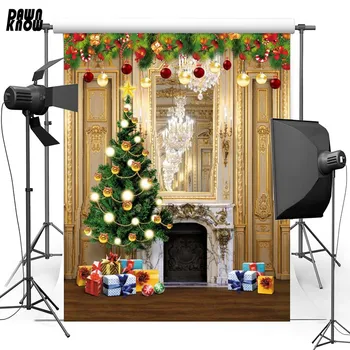 

DAWNKNOW Christmas Tree Vinyl Photography Background For Baby Gif Fireplace Photo Shoot Backdrop For Christmas Photo Studio L815