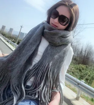 

Autumn and winter style long flow combed solid color scarf men's and women's cashmere like thickened thick tassel Scarf Shawl