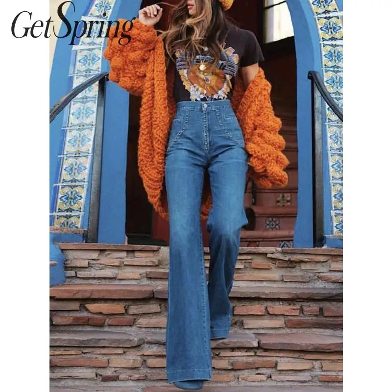 Getвесенние женские джинсы с высокой талией, широкие джинсы, универсальные Широкие джинсовые штаны, модные женские джинсы деним, брюки на осень и зиму