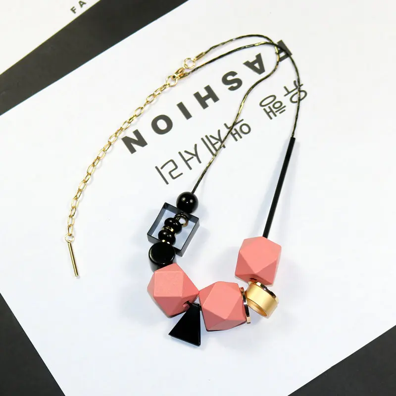 Модное ожерелье с подвеской из больших деревянных бусин женская бижутерия