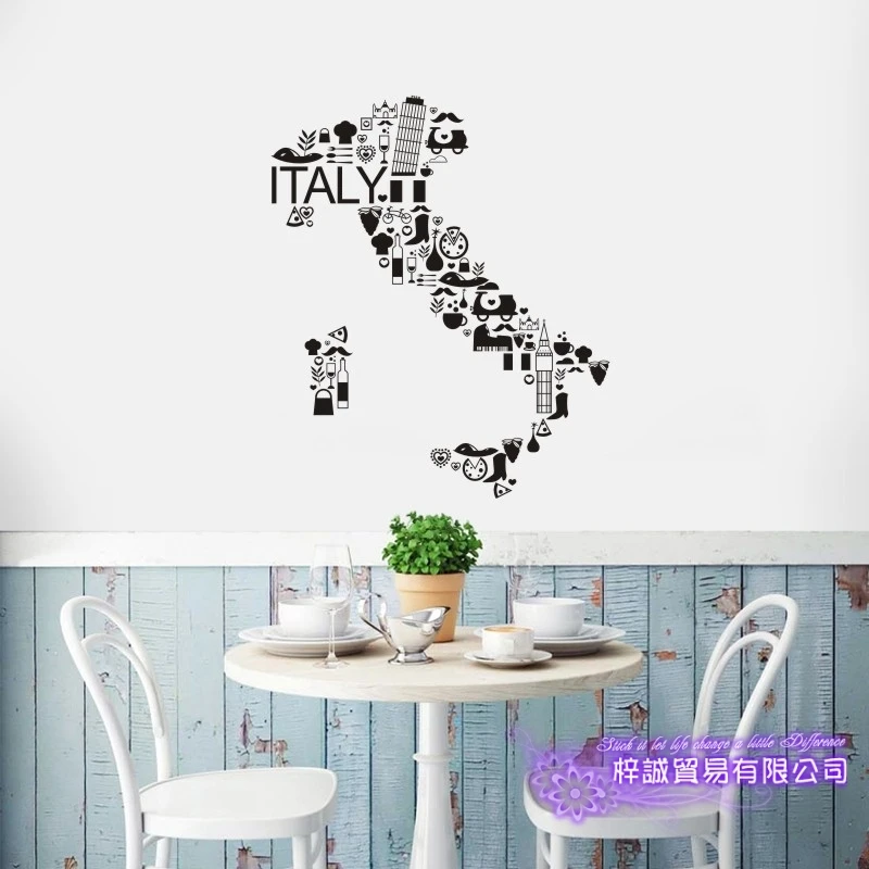DCTAL Pizza Sticker Itly Map Food Decal Poster Vinyl Art Wall Decals Pegatina Quadro Parede Decor Mural Pizza Sticker