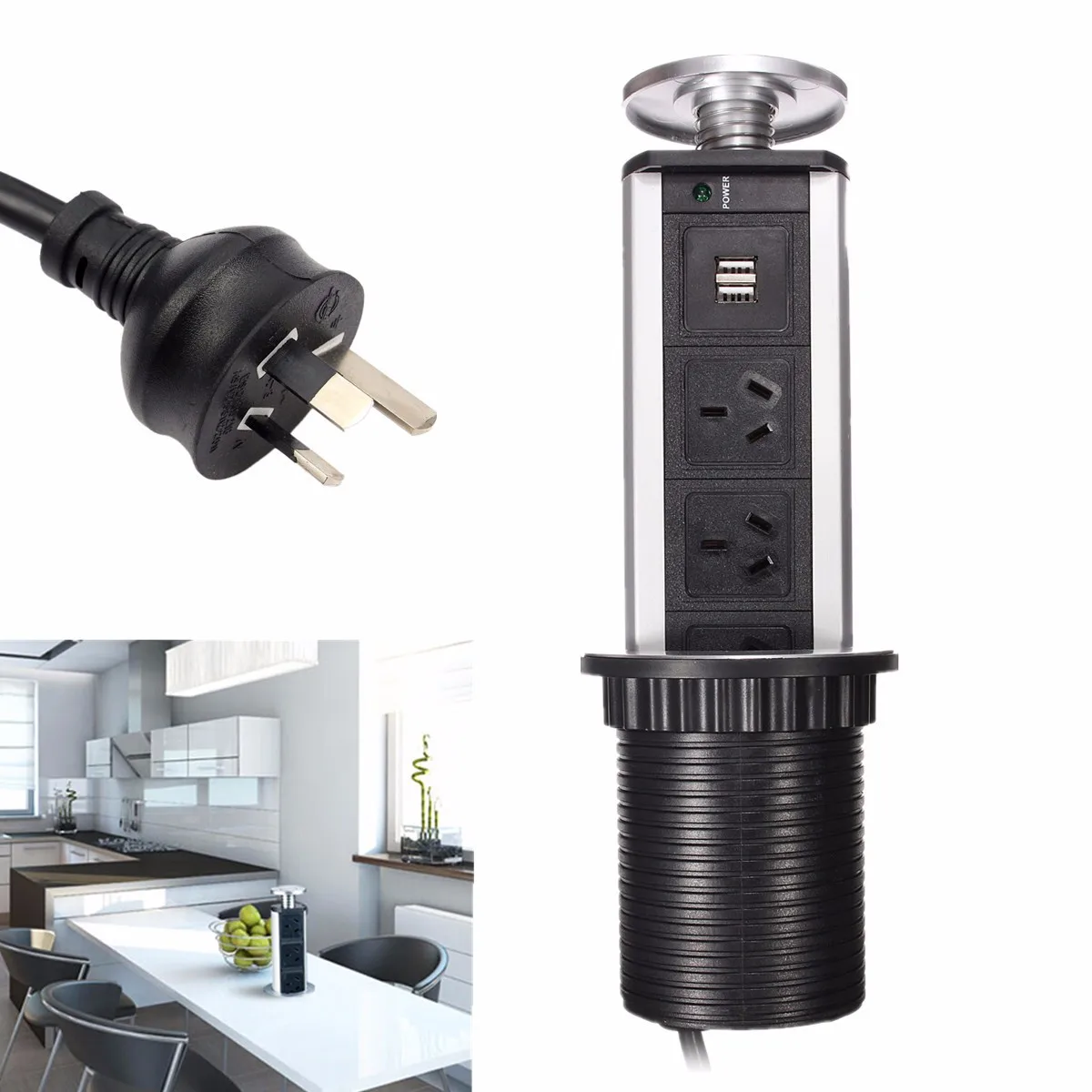 Pull Up 3 Разъем питания двойной usb зарядный порт кухонный стол электрический выход алюминиевая полка вилки 1 светодиод+ 2 USB зарядка
