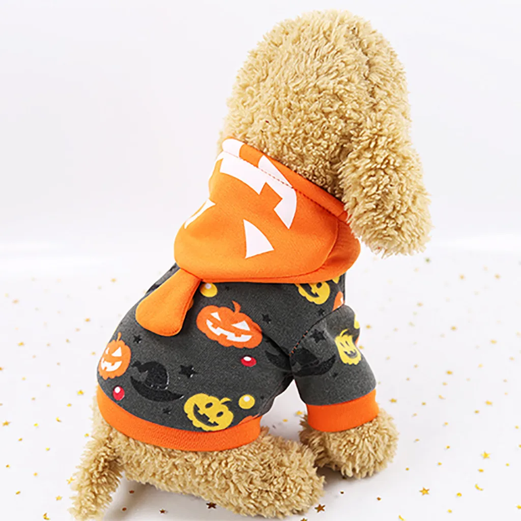Хэллоуин для домашней собаки Толстовка с рисунком тыквы зимнее теплое праздничное украшение