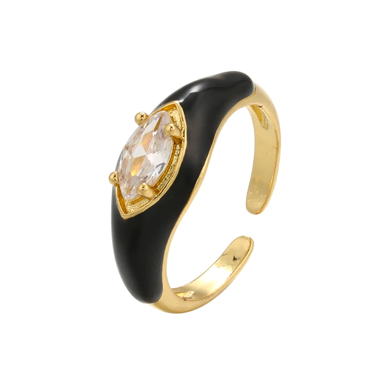 Bague en Zircon Émail Néon Plaqué Or pour Femmes - Réglable et Unique