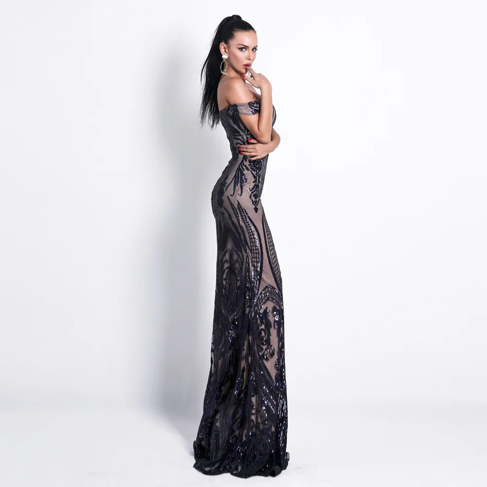 2019 Women Dress Sexy Bra Off Shoulder Dresses Female Backless Sequin Elegant Maxi Party Reflective Dress Vestdios (8)